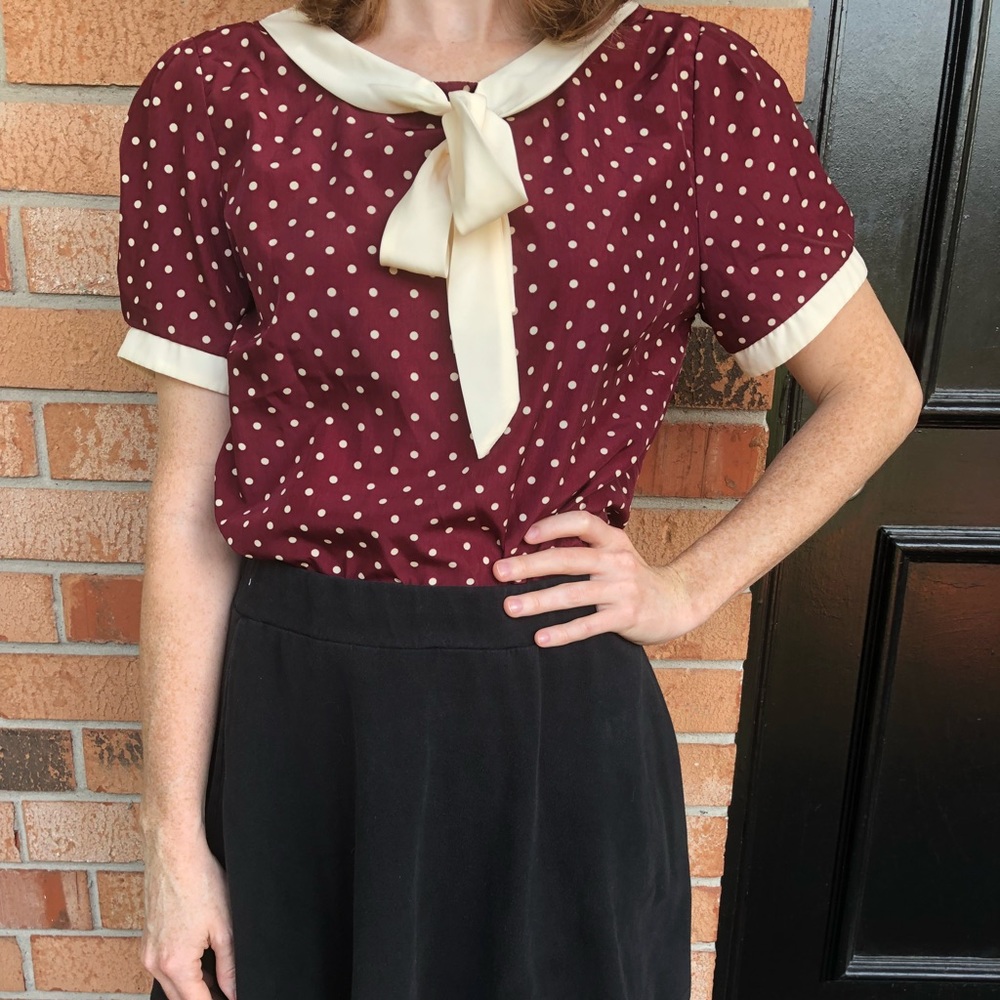 Forever 21 Polka Dot Maroon Blouse